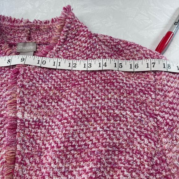Textured Tweed Cardigan Chicos 2 (L/12) Fringed Blazer Jacket Elle Woods Pink - Picture 5 of 12